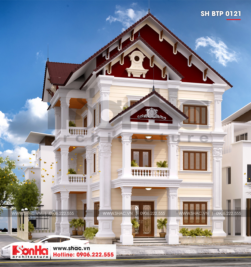 Biệt thự 2 mặt tiền kiểu Pháp 3 tầng mái ngói nâu bã trầu