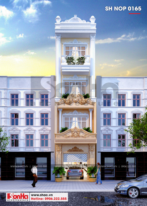 2 Mẫu kiến trúc mặt tiền nhà ống pháp đẹp tại sài gòn sh nop 0165