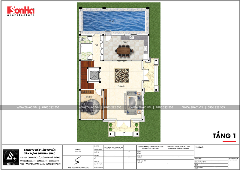 Bản vẽ biệt thự có bể bơi trong sân