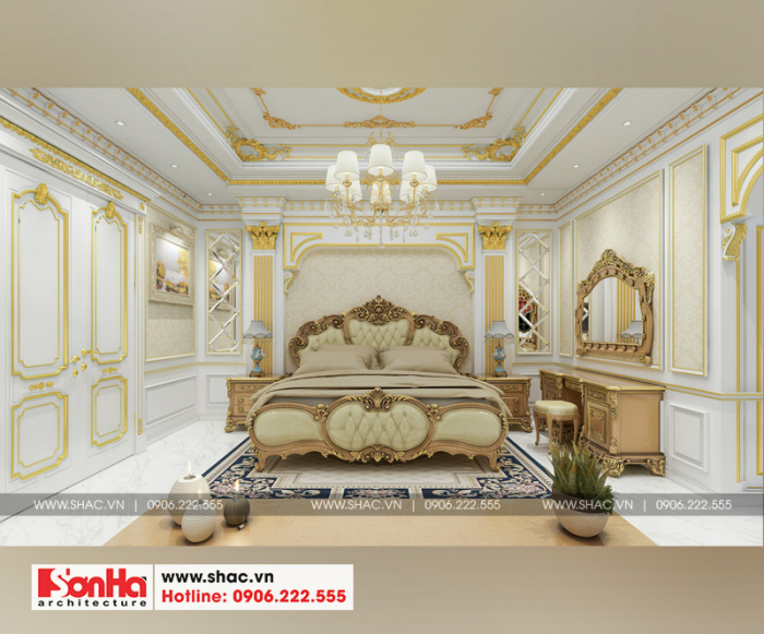 Thiết kế nội thất phòng ngủ phong cách hoàn gia châu Âu cho nhà phố đẹp 
