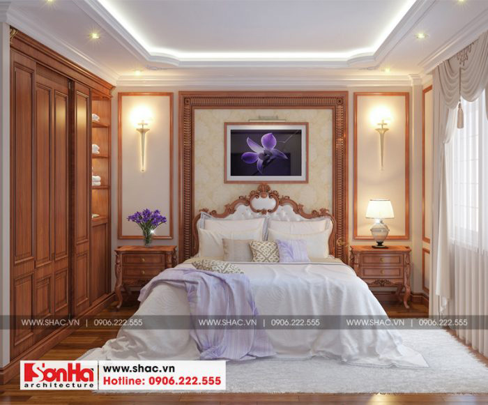 Cách trang trí phòng ngủ đẹp với nội thất gỗ tự nhiên cao cấp kiểu cổ điển 