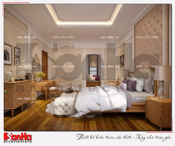 Mẫu nội thất phòng ngủ master phong cách tân cổ điển của biệt thự đẹp 