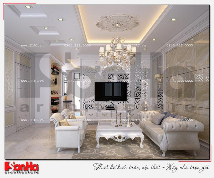 Thiết kế nội thất biệt thự liền kề KĐT Waterfront City Hải Phòng 32 Phương án thiết kế nội thất phòng khách sang trọng phong cách tân cổ điển đẹp