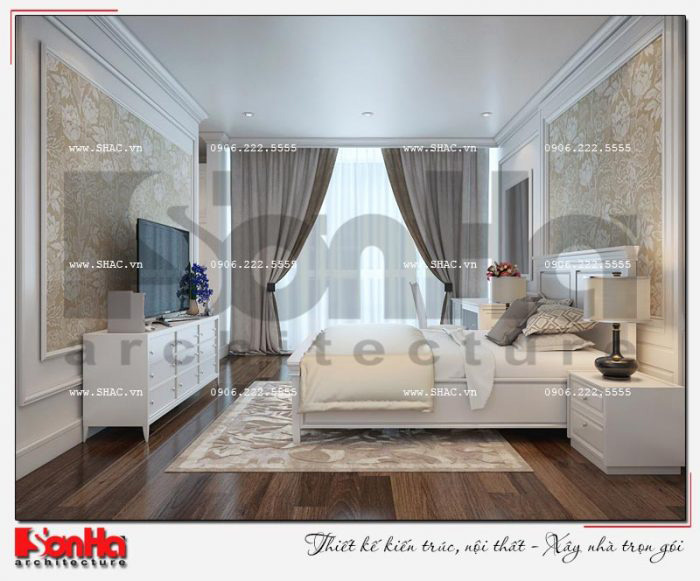 Mẫu thiết kế nội thất phòng ngủ biệt thự đẹp được tôn thêm bởi gam màu tinh tế 