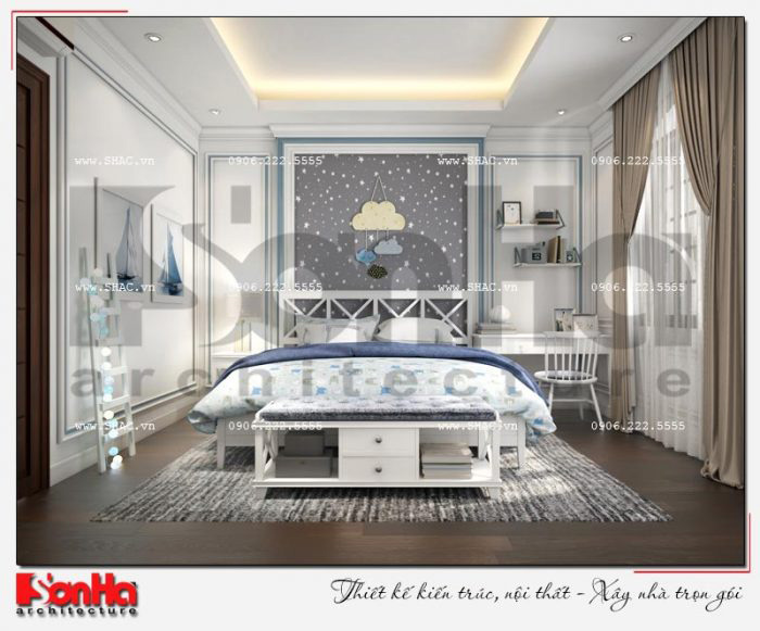 Thiết kế nội thất phòng ngủ biệt thự đẹp thanh nhã với gam màu tinh tế ấn tượng 