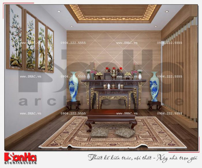 Thiết kế nội thất biệt thự liền kề KĐT Waterfront City Hải Phòng 47 Mẫu nội thất phòng thờ biệt thự tân cổ điển châu Âu với vật liệu gỗ tự nhiên