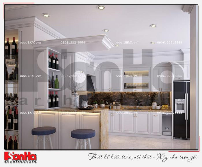 Mẫu thiết kế nội thất phòng bếp ăn biệt thự liền kề 5 tầng bố trí hợp phong thủy 
