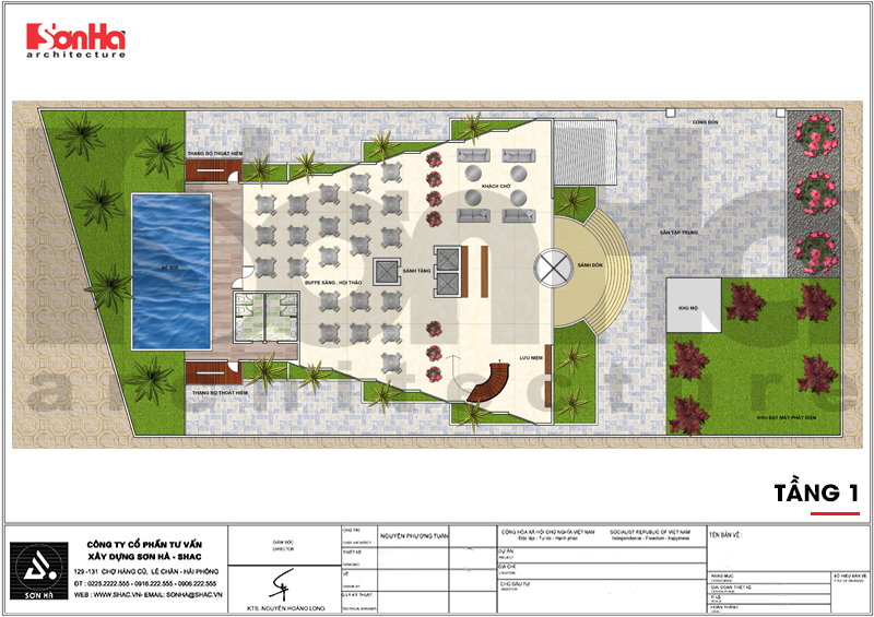 Tiêu chuẩn khách sạn 4 sao - Mặt bằng công năng tầng 1 khách sạn 4 sao đẹp tại phú quốc