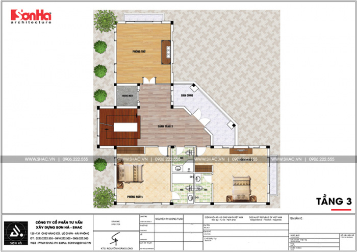 8 Mặt bằng công năng tầng 3 biệt thự mái dốc đẹp tại hải phòng sh btp 0123