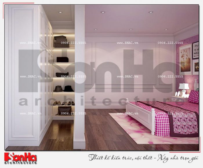 Thiết kế nội thất biệt thự liền kề KĐT Waterfront City Hải Phòng 39 Còn đây là thiết kế của khu thay đồ phòng ngủ biệt thự Waterfront kiểu tân cổ điển