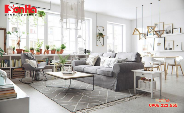 Mẫu thiết nội thất phòng khách đẹp Scandinavian cho căn hộ tiện nghi