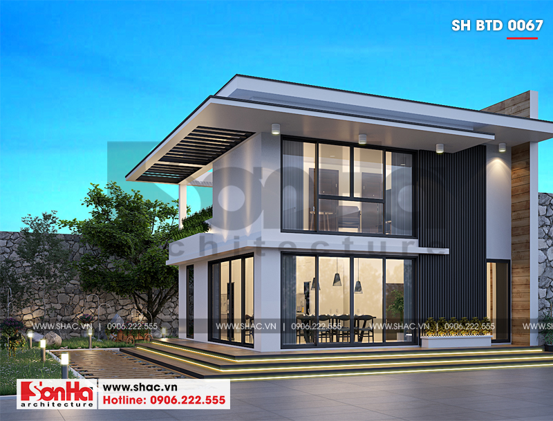 Thiết kế biệt thự mini hiện đại 2 tầng  Công ty Tân Hưng Thi công nhà trọn  gói tại TP Vinh Nghệ An