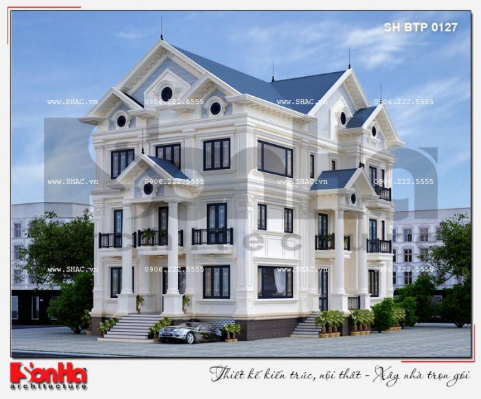 Mẫu thiết kế biệt thự tân cổ điển 3 tầng mái thái 2 mặt tiền đẹp tại Quảng Ninh