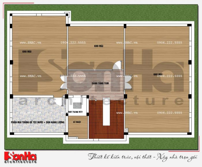 Mặt bằng công năng tầng áp mái biệt thự 3 tầng tân cổ điển 2 mặt tiền tại Quảng Ninh