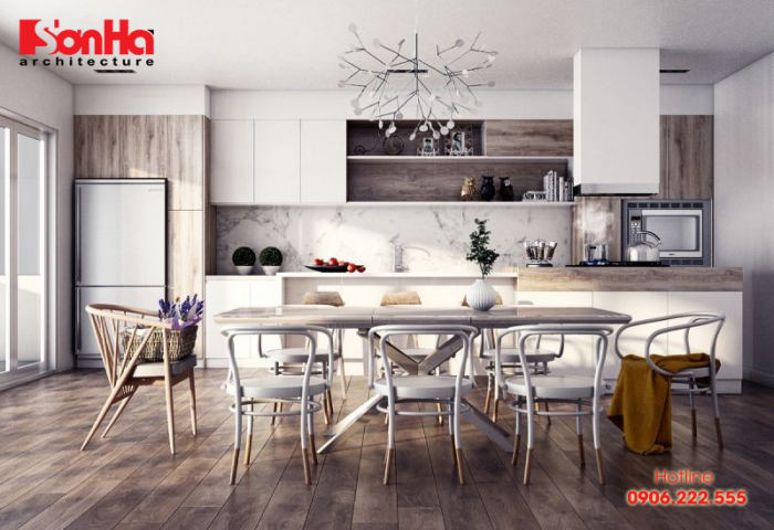 Không gian bếp ăn phong cách công nghiệp được ứng dụng nhiều cho căn hộ 