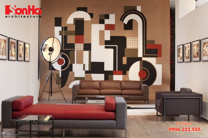 Mẫu thiết kế phòng khách đẹp với việc vẽ tranh tường độc đáo và ấn tượng