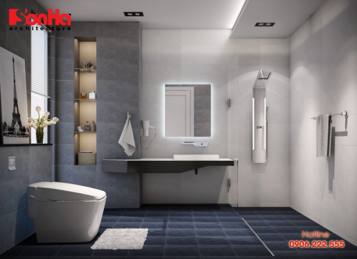 Phong cách nội thất hiện đại được vận dụng trong thiết kế phòng tắm đẹp 