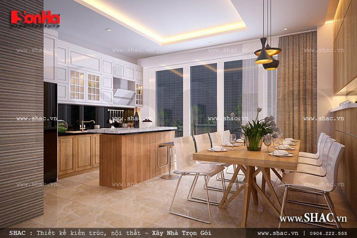 Thiết kế nội thất phòng bếp ăn hiện đại cho không gian căn hộ thêm thoáng đãng 