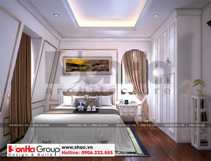 Phòng ngủ tầng áp mái tường chéo (nghiêng)