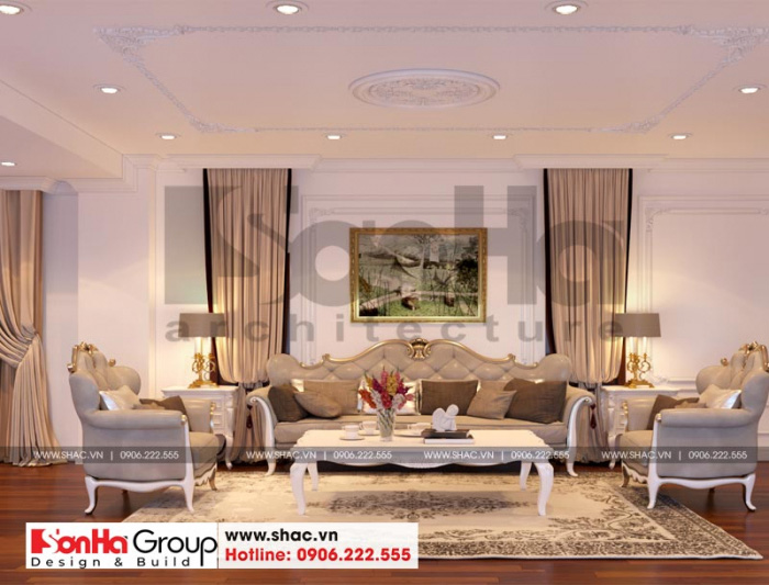 Phòng sinh hoạt chung với bộ sofa sang trọng
