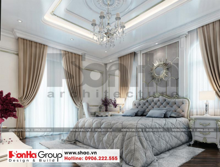 Phòng ngủ với giường lớn gam màu xám trắng