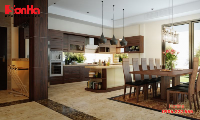 Mẫu thiết kế phòng bếp sử dụng màu sắc tự nhiên luôn hợp thời
