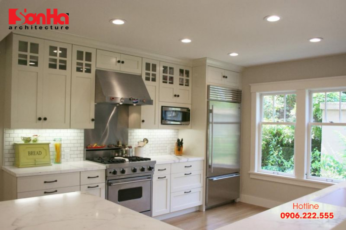 Phòng bếp đẹp với sự kết hợp của các vật liệu nguyên bản tạo bố cục khoa học