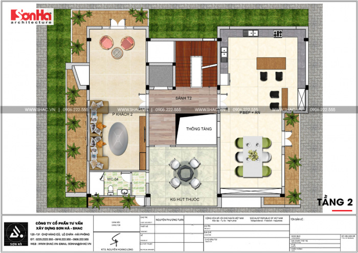 11 Mặt bằng công năng tầng 2 biệt thự hiện đại mặt tiền 15m tại thái bình sh btd 0069