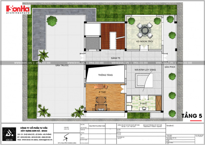 14 Mặt bằng công năng tầng 5 biệt thự hiện đại mặt tiền 15m tại thái bình sh btd 0069
