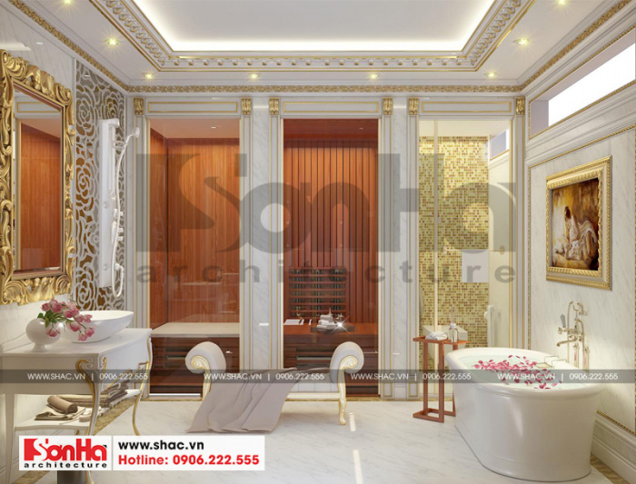 Phương án thiết kế phòng tắm trong phòng ngủ của ngôi biệt thự phong cách châu Âu 