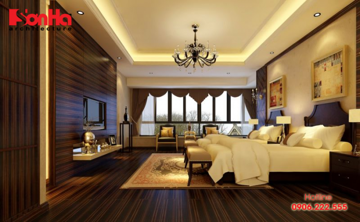 Cách trang trí nội thất phòng ngủ khách sạn đẹp với trần thạch cao