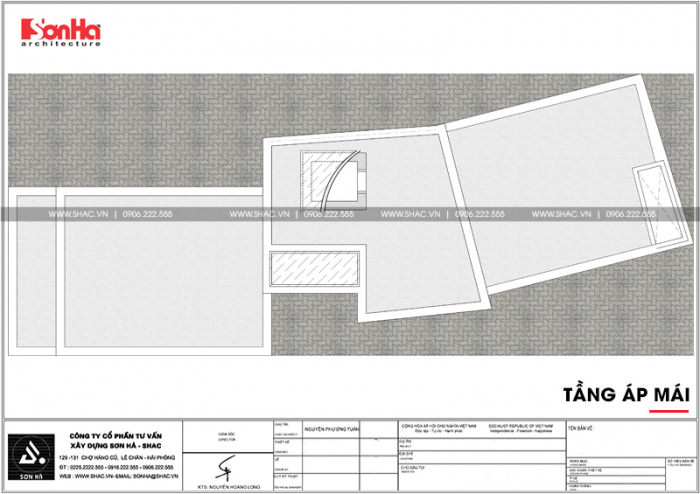 Bản vẽ mặt bằng công năng chi tiết tầng mái nhà ống hiện đại diện tích 64m2 tại Hải Dương 
