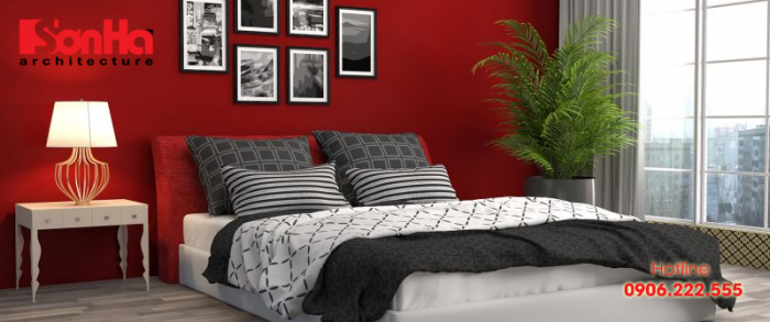  cách trang trí phòng ngủ đẹp phong cách hiện đại với sơn tường màu đỏ