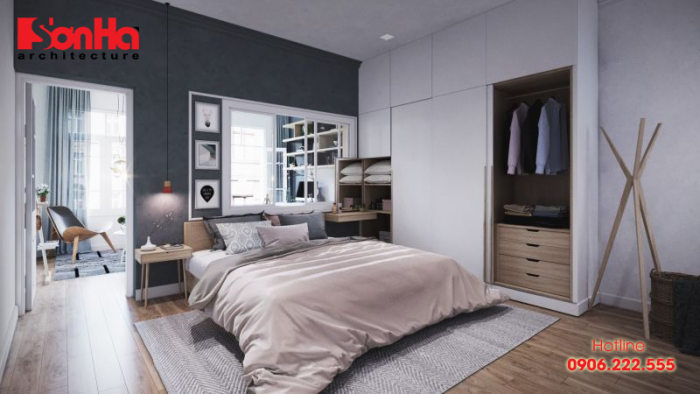 Thiết kế nội thất phòng ngủ đẹp với bố trí sàn gỗ và vật dụng phong cách Scandanavian 
