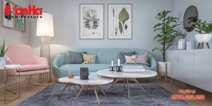 Không gian phòng khách nhỏ xinh với thiết kế đẹp sử dụng gam màu pastel 