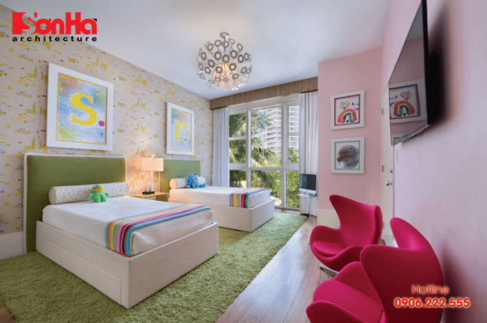 Phòng ngủ hiện đại dành cho bé gái được thiết kế dựa trên tông màu hồng 