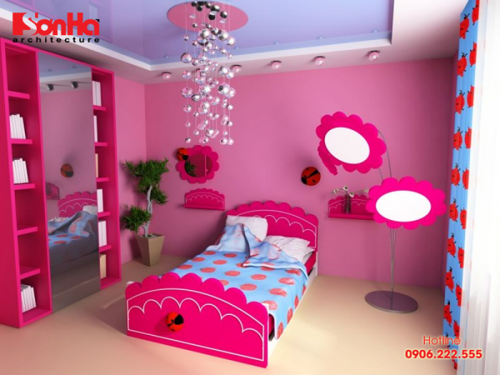 Sơn nội thất màu hồn dành cho phòng ngủ bé gái là lựa chọn khả thi 