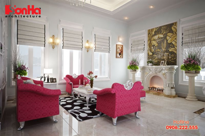 Thiết kế nội thất cổ điển với màu hồng cho phòng khách đẹp hợp tuổi Ất Hợi 