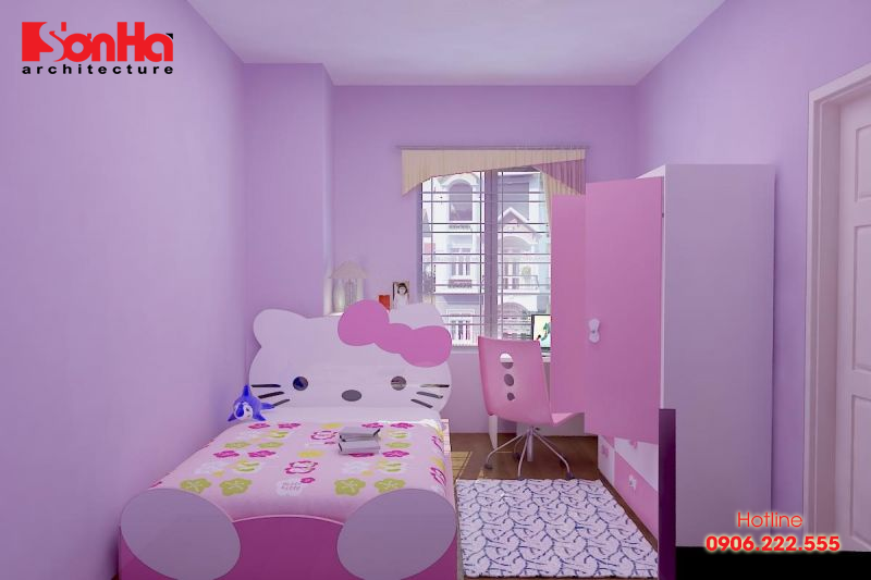 Không gian phòng ngủ be strai sống động với nhân vật hoạt hình và đồ chơi yêu thích