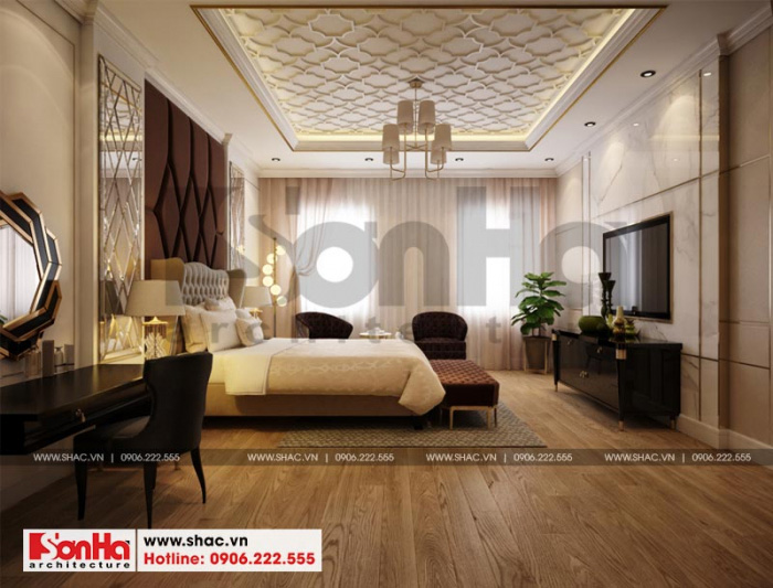 Căn phòng ngủ với thiết kế nội thất tân cổ điển đẹp cùng cách phối màu độc đáo, hài hòa 