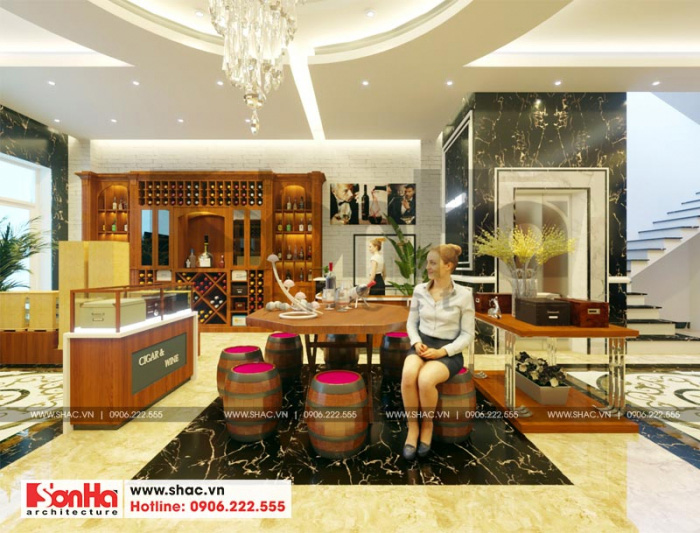 Với đặc thù kinh doanh rượu ý tưởng thiết kế nội thất không gian này được KTS Sơn Hà đầu tư thiết kế vô cùng tỉ mỉ 