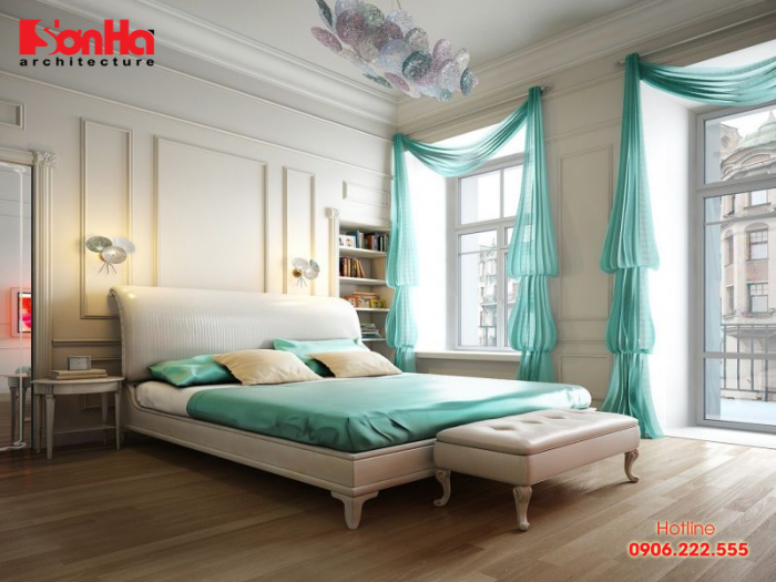 Phòng ngủ phong cách bán cổ điển với mẫu giường ngủ đẹp và thanh nhã 