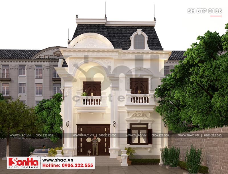 Cận cảnh đường nét tinh tế mặt tiền 9,2m của biệt thự tân cổ điển tại Đồng Nai 