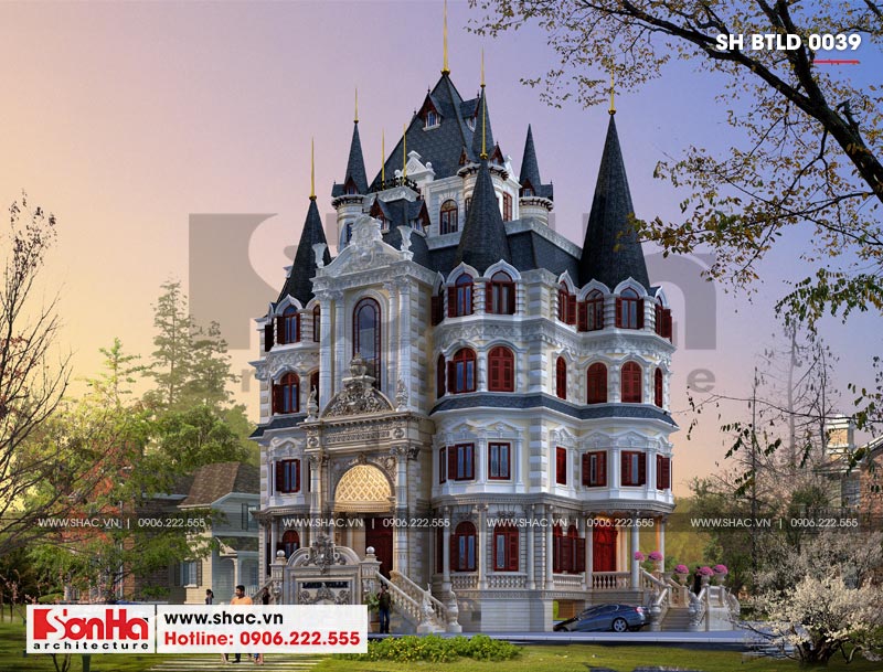 Thiết kế biệt thự lâu đài diện tích 165m 4 tầng 1 hầm 1 tum tại Hà Nội – SH BTLD 0039 2 Mẫu thiết kế biệt thự lâu đài cổ điển châu Âu với thiết kế độc đáo tại Hà Nội