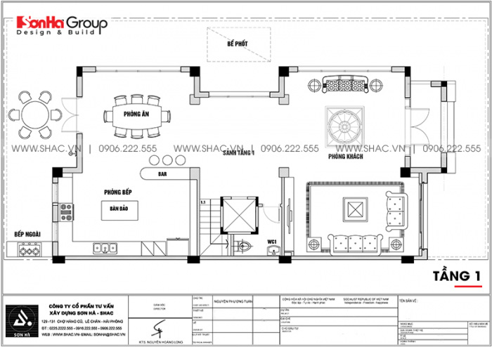 Bản vẽ mặt bằng công năng tầng 1 biệt thự song lập 3 tầng tại Paris Vinhomes Imperia