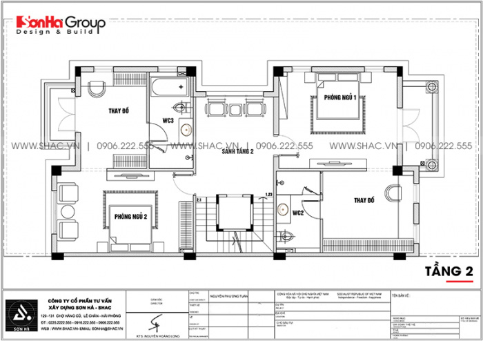 Bản vẽ mặt bằng công năng tầng 2 biệt thự song lập 3 tầng tại Paris Vinhomes Imperia