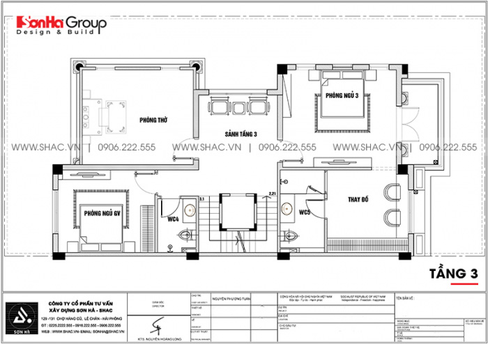 Bản vẽ công năng tầng 3 biệt thự song lập 3 tầng tại Paris Vinhomes Imperia