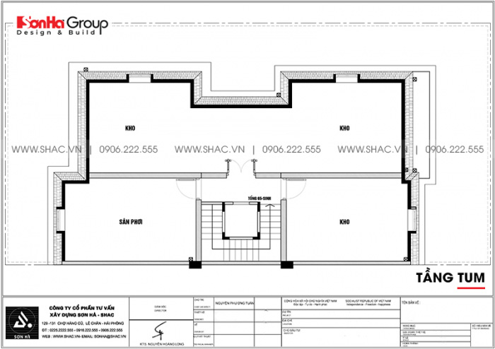 Bản vẽ mặt bằng công năng tầng tum biệt thự song lập tại Paris Vinhomes Imperia