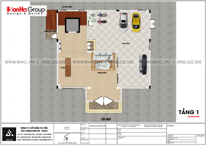 Bản vẽ thiết kế công năng tầng 1 khách sạn mini tiêu chuẩn 2 sao tại Hải Phòng 