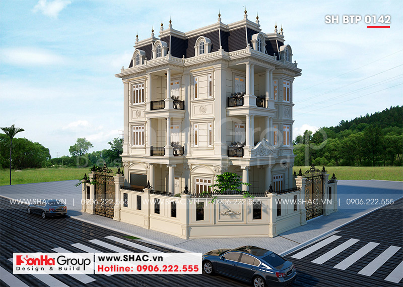 Mẫu thiết kế biệt thự tân cổ điển đẹp 4 tầng tại Hà Nội có gara ô tô 